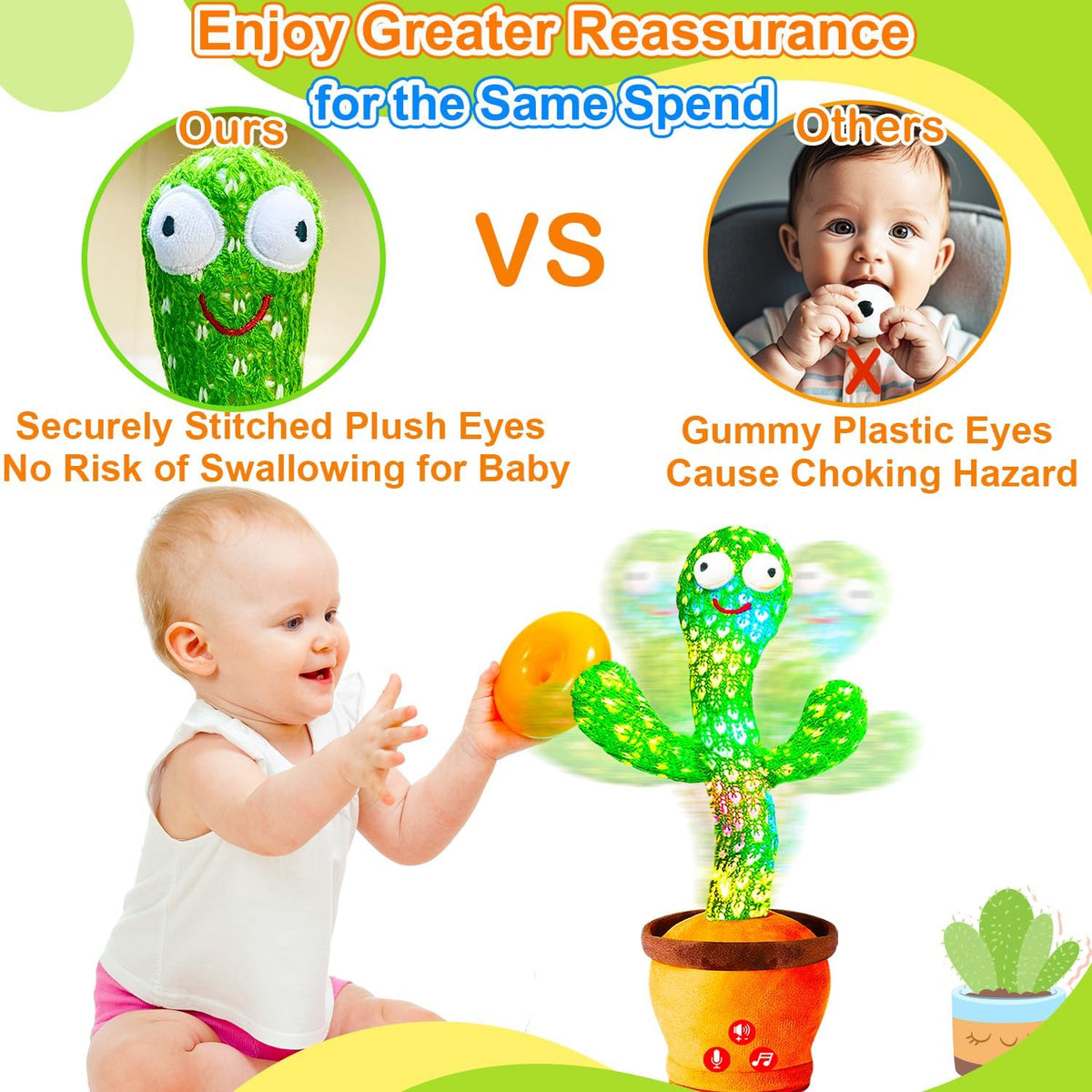 Vitosup rechargeable cactus with LED lights turned on during playtime