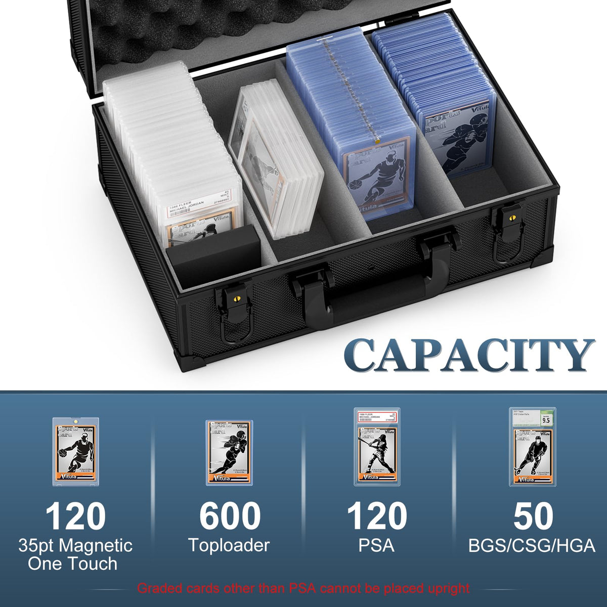 Vitula card case showing capacity for 120 PSA slabs
