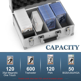 Vitula card case holding 120 PSA slabs with secure arrangement.