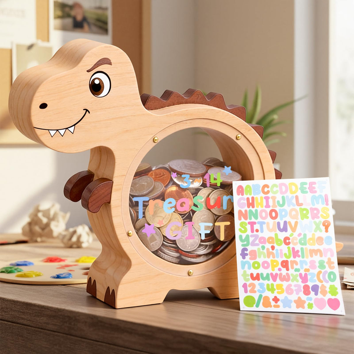 VivaFaux compact money bank fits desks and shelves neatly.