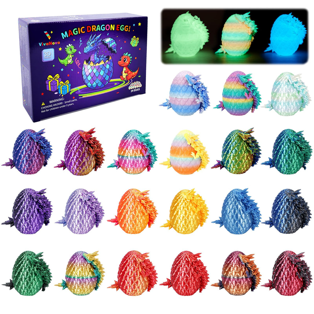 VivaNova dragon eggs 24-pack with iridescent shells for collection and display.
