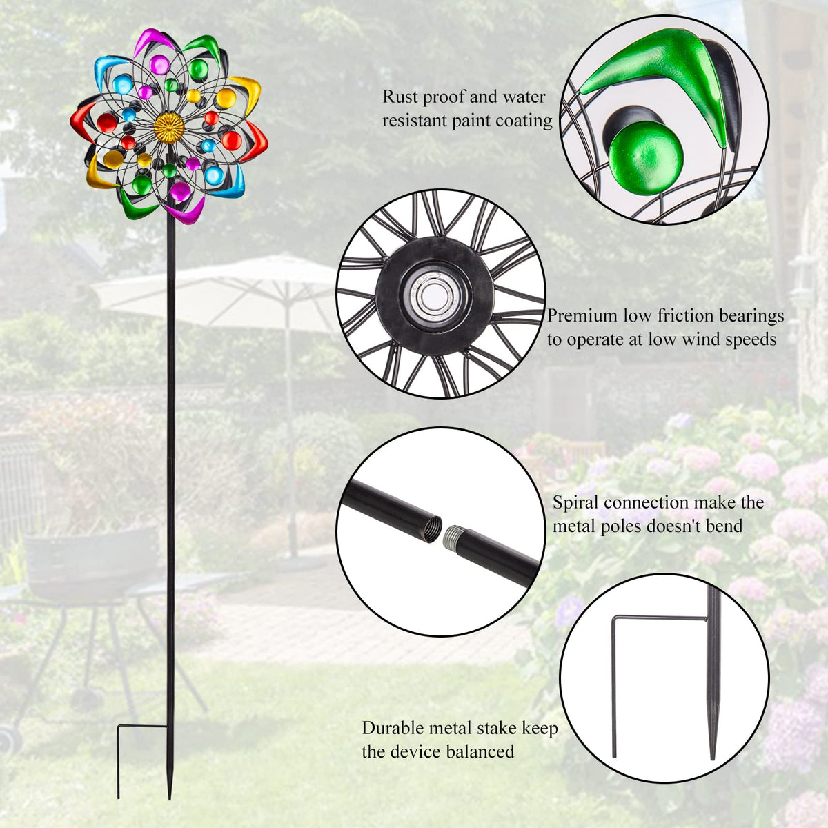 Viveta gift-ready wind spinner for gardens, adding color and motion