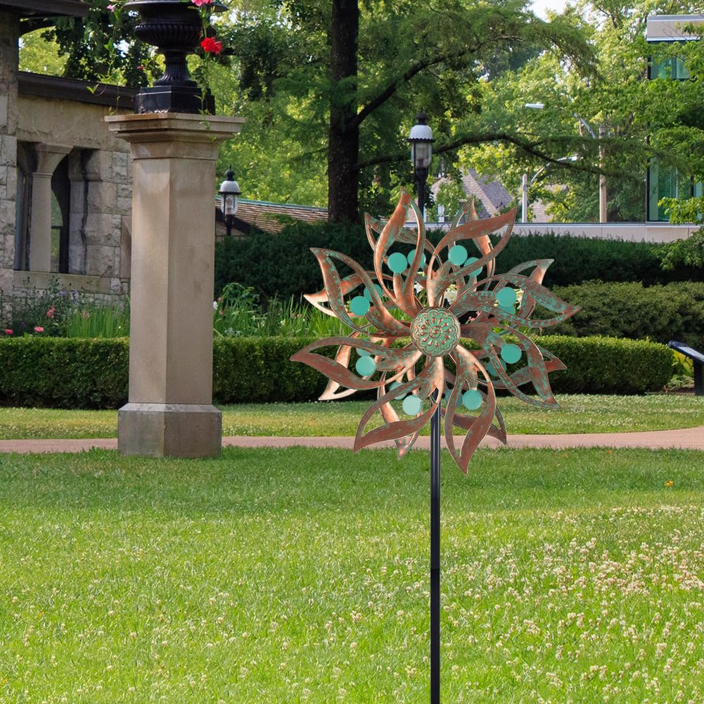 Viveta wind spinner close-up showing beads and flower-like motion in wind