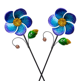 Viveta wind spinner blue flower 2-pack in garden, adds motion and color to outdoor decor