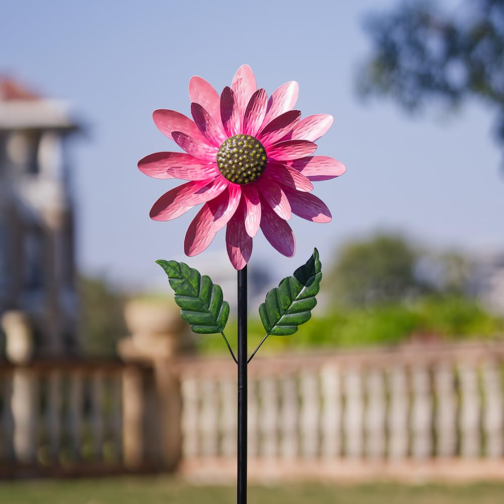 Viveta pink pinwheel garden decor adds color and motion to any space.