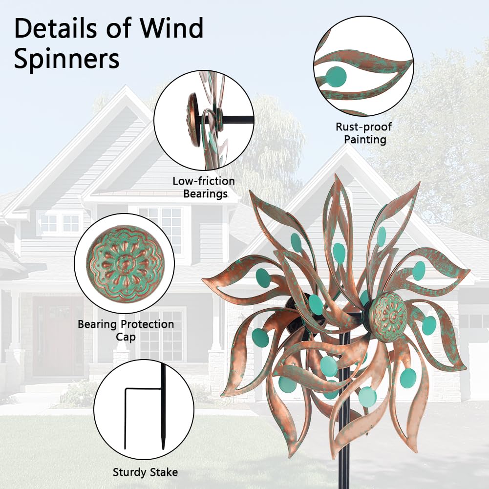 Viveta garden decor wind spinner features copper tone and green beads for vintage charm