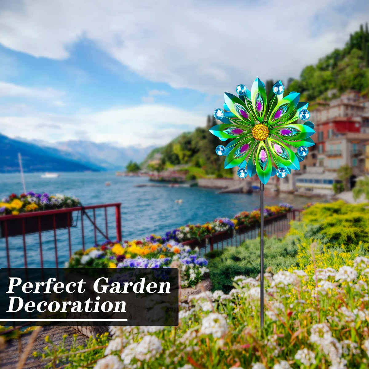 Viveta wind spinner gem accents catch sunlight for a sparkling focal point.