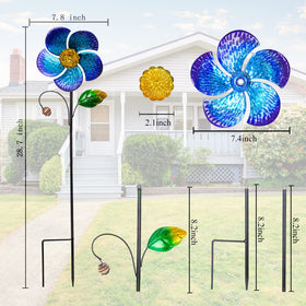 Viveta wind spinner with metal stake and installation steps, quick ground setup