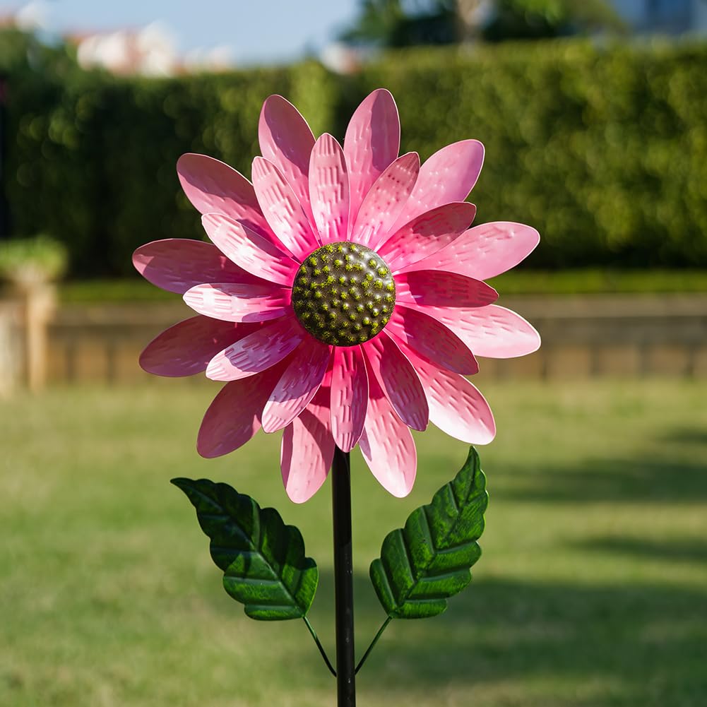 Viveta wind spinner pink pinwheels on a sturdy stake for yard movement.