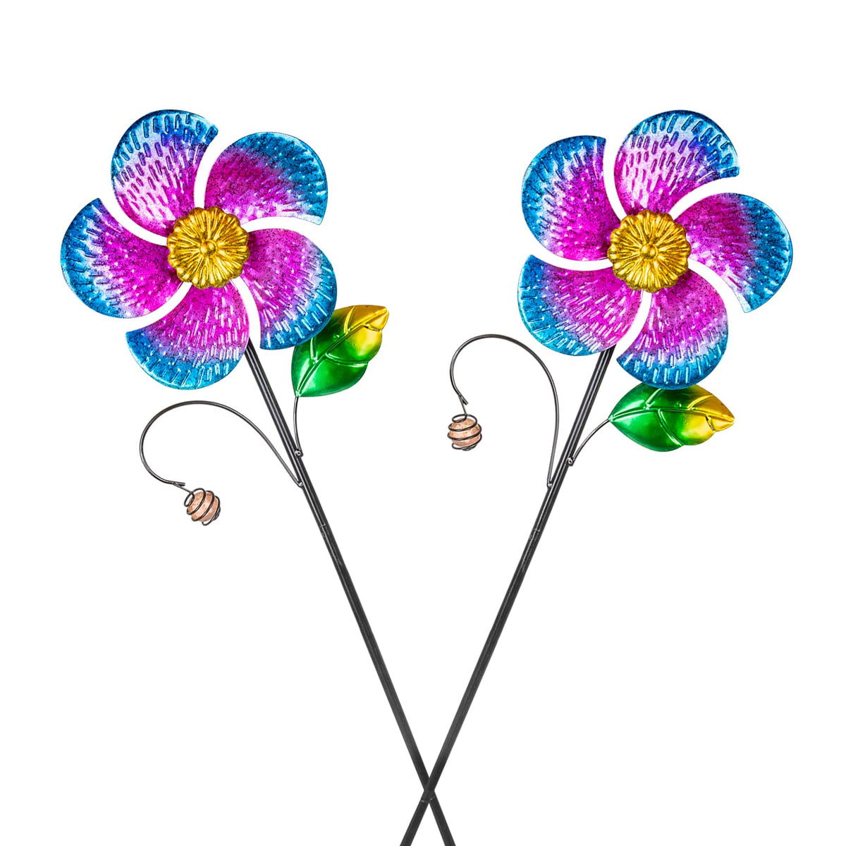 Viveta wind spinner purple flower 2-pack in garden adds dynamic color and motion