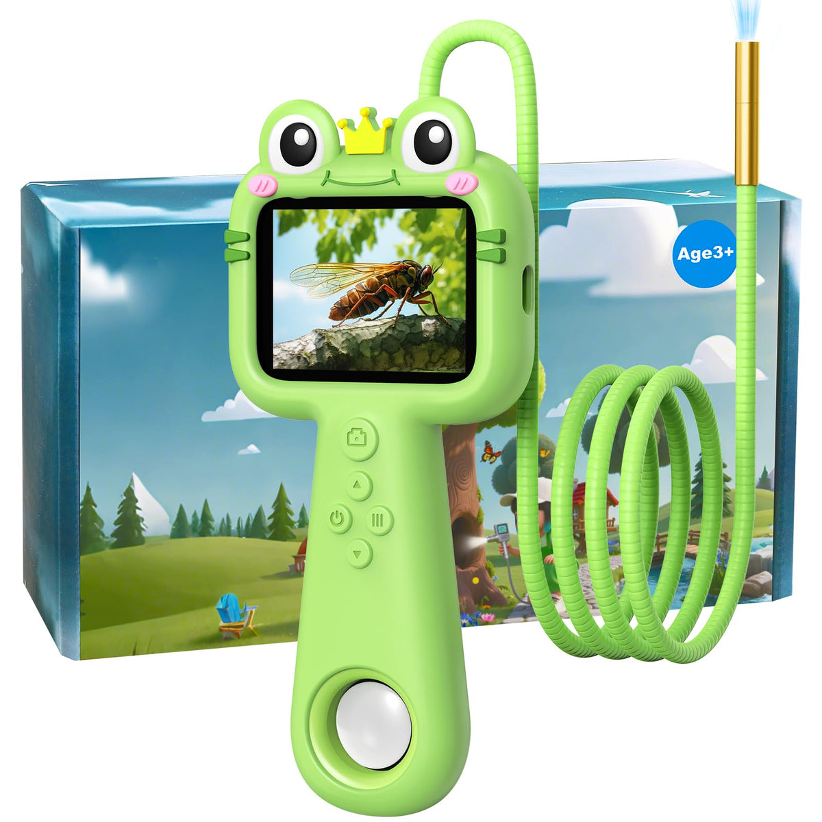 Vivid Glass borescope camera for kids, green, ready for nature exploration