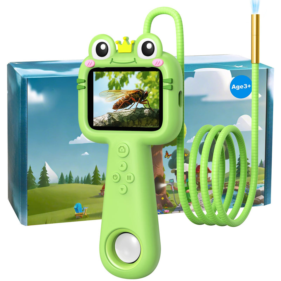 Vivid Glass borescope camera for kids, green, ready for nature exploration