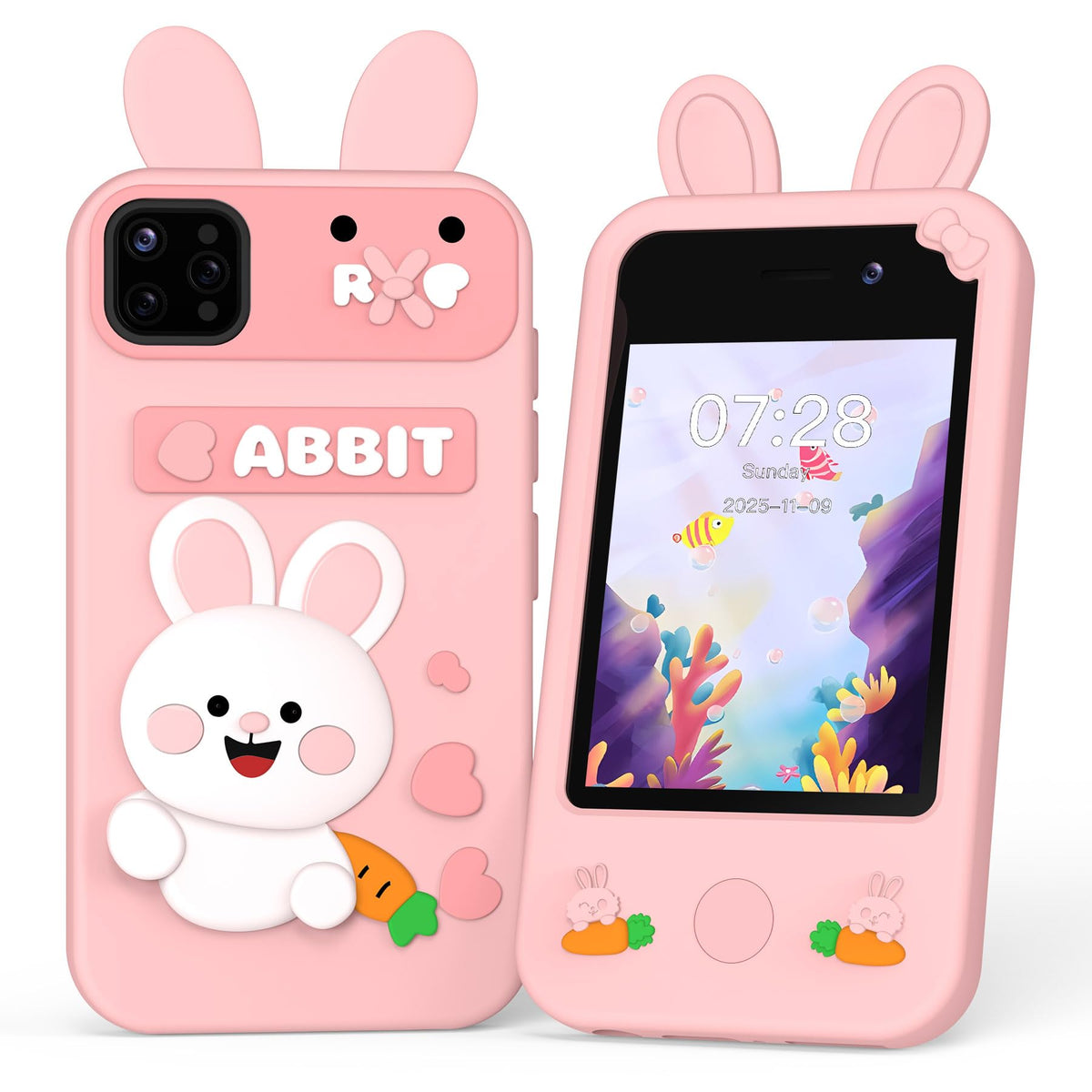 Vivid Glass Kids Smart Phone pink front view, perfect for small hands