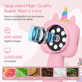 Vivid Glass 2-in-1 macro lens offers up to 200x magnification for tiny details.