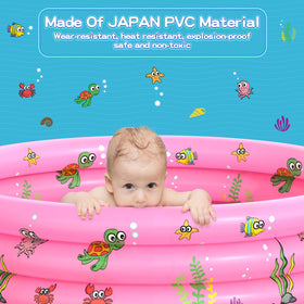 VIVI MAO garden round pool with kids playing and splashing.