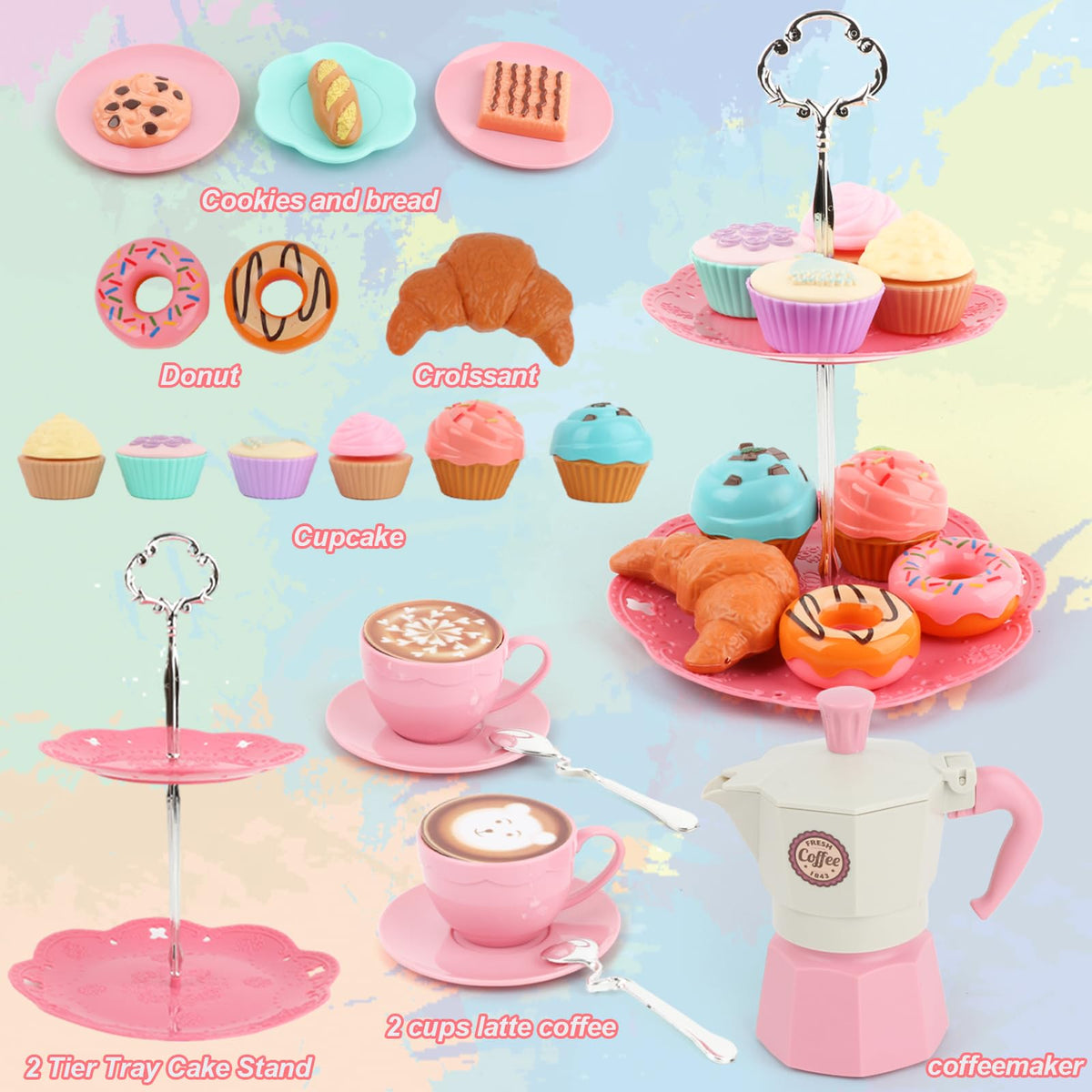 Viwulute Afternoon Tea Toy Set tea tray for organized, sharing-friendly tea parties
