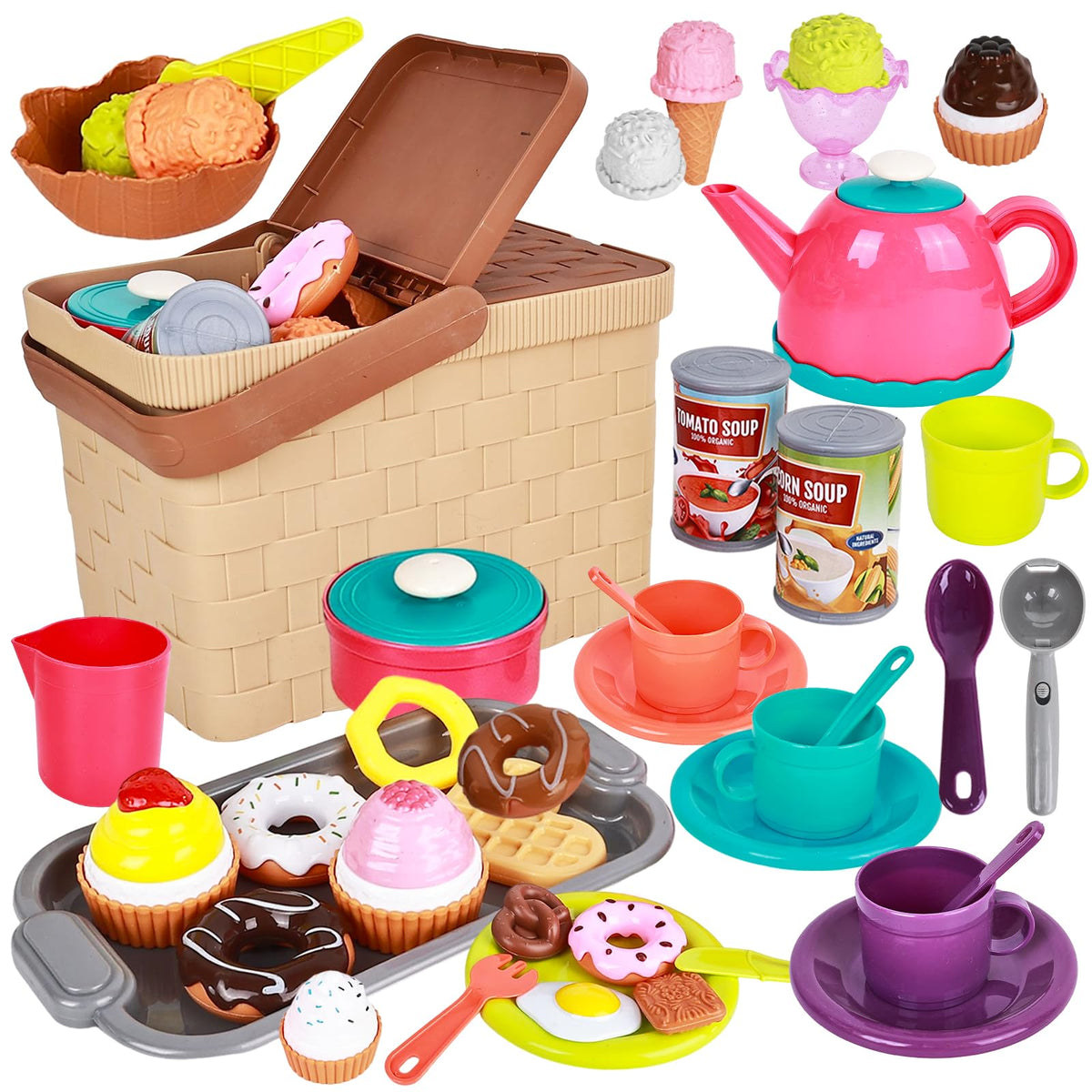 Viwulute picnic basket tea set teapot for imaginative tea parties