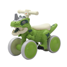 VIZZTY dinosaur balance bike front view highlights kid-friendly size and features.