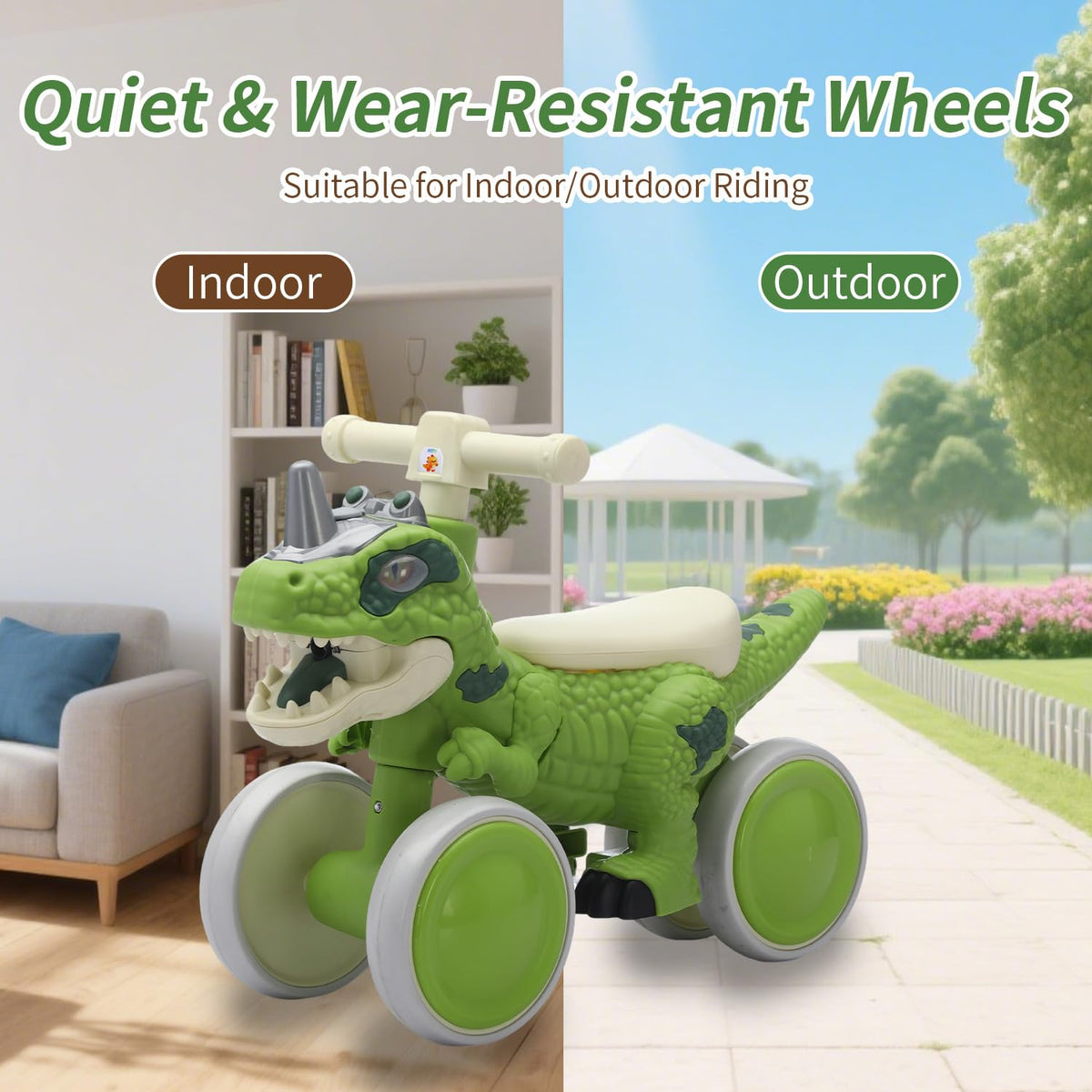 VIZZTY dinosaur non-slip wheels support confident indoor and outdoor play.