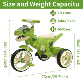 VIZZTY Dinosaur trike with durable design and LED-wheel visuals.