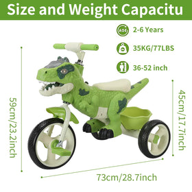 VIZZTY dinosaur tricycle features music and lights to spark play.