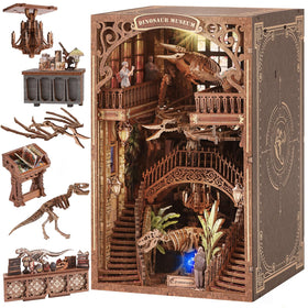 VkotaVkoty dinosaur museum book nook with LED light for cozy shelf display