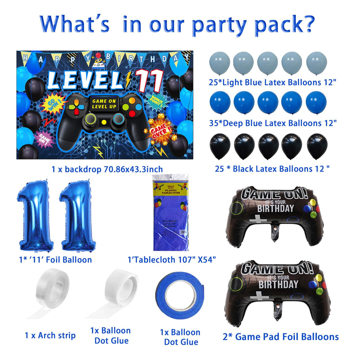 Vlipoeasn blue 11th birthday foil balloons for arcade vibe