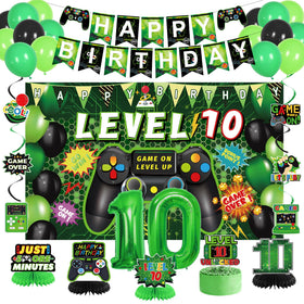 Vlipoeasn Level 10 backdrop enhances a video game themed party wall