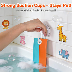 Vlkslasy mesh storage bag keeps bath toys organized after use.