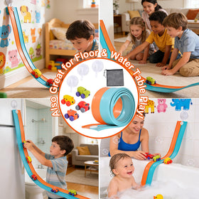 Vlkslasy orange race car toy adds vibrant excitement to tub time.