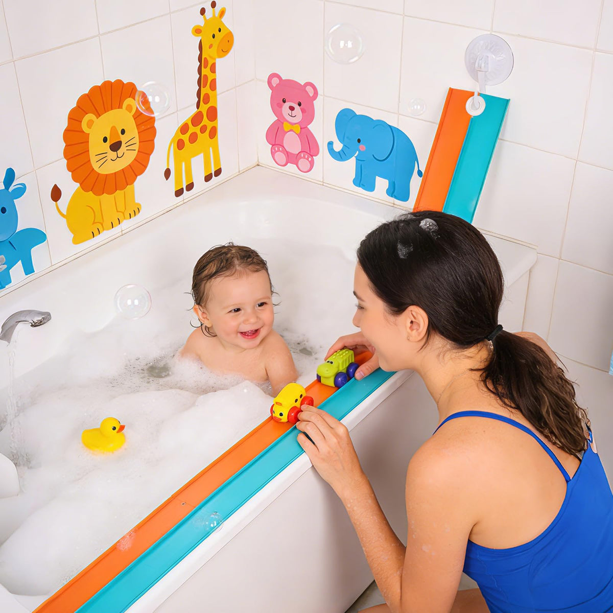 Vlkslasy race car bath toy set track offering imaginative play and motor skill development.