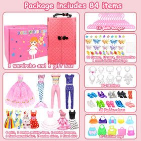 VLUSSO 84-pack doll closet with party dress for creative styling