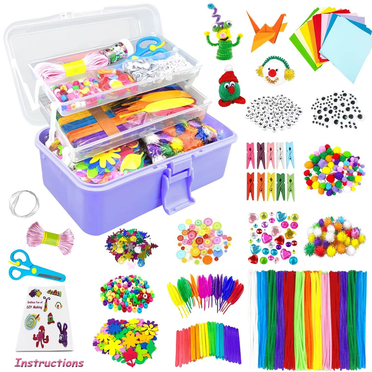 VLUSSO arts and crafts kit 3-tier box keeps supplies organized for creative play