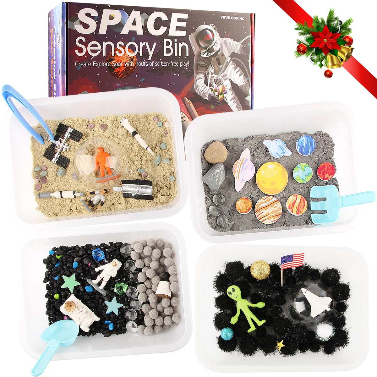 VMNlooking Space Bin outer space sensory bin encourages tactile exploration for curious toddlers