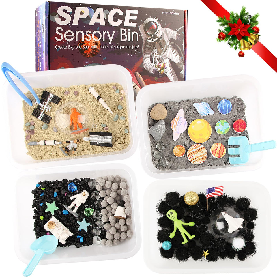 VMNlooking Space Bin outer space sensory bin encourages tactile exploration for curious toddlers