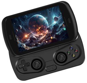 Voacle Anbernic RG Slide front view shows compact retro handheld design for travel gaming.