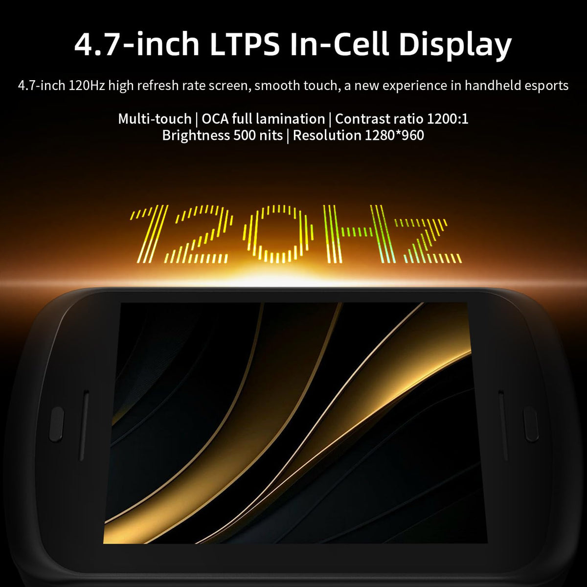Voacle Anbernic RG Slide screen close-up emphasizes LTPS in-cell clarity and touch responsiveness.