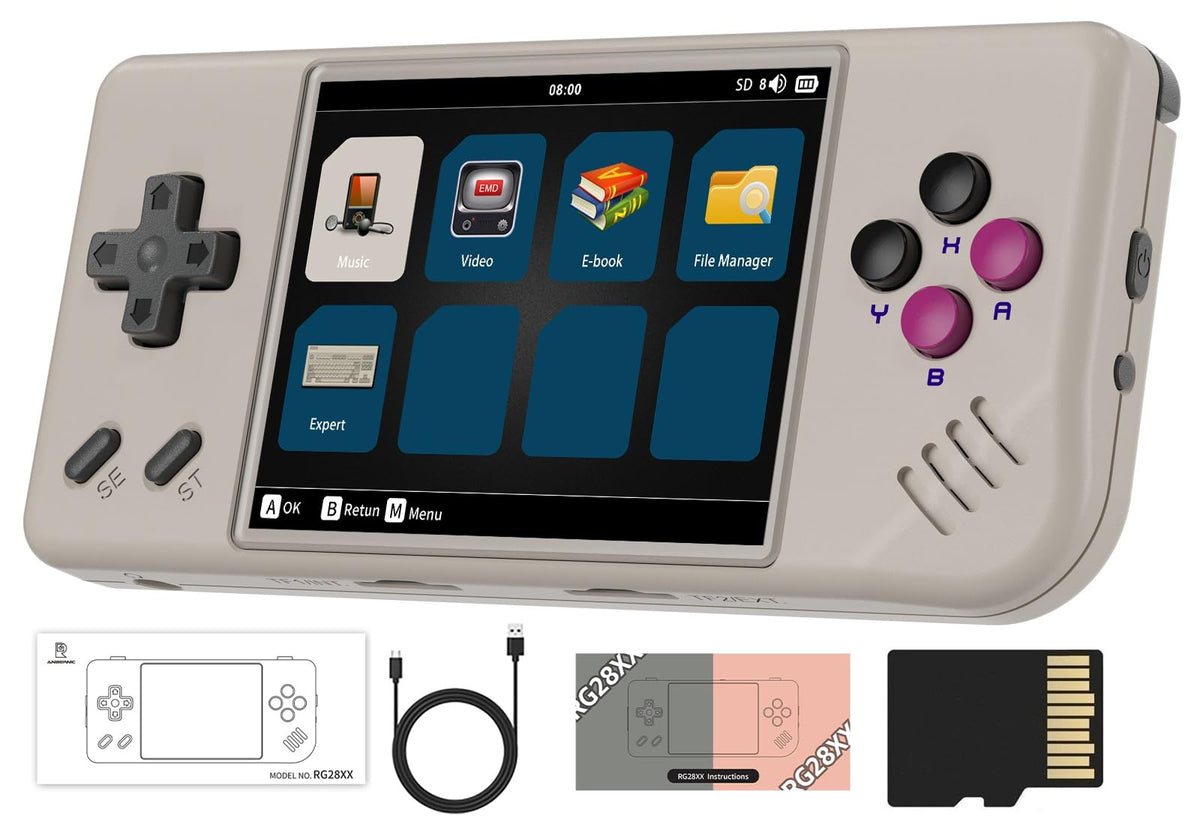 Voacle RG28XX front view, compact handheld for portable retro gaming.