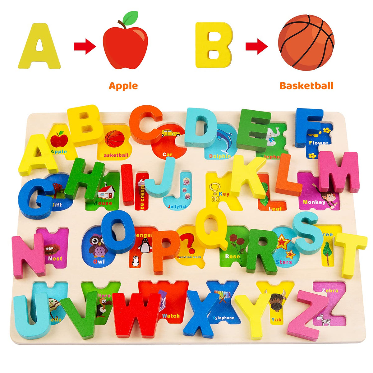 Voamuw toddler puzzle set with bright under-piece pictures supports matching and early literacy.