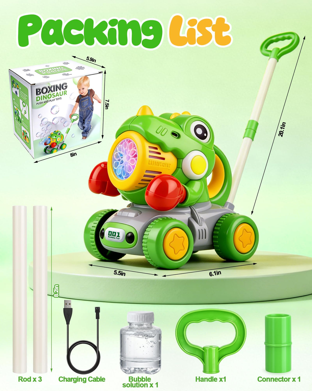 Vodolo Dinosaur Lawn Mower handheld mode supports active, age-appropriate bubble chasing.