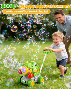 Vodolo Dinosaur Lawn Mower stroller mode helps toddlers explore safely with bubbles.