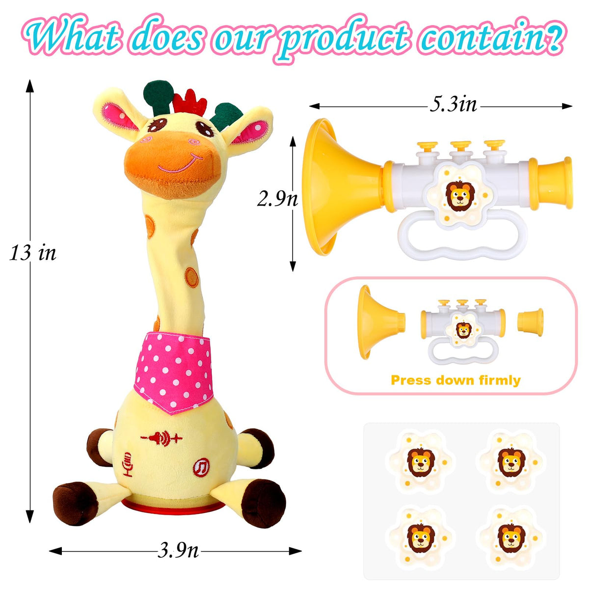 Rechargeable Vodolo giraffe toy shown with built-in charging cable.