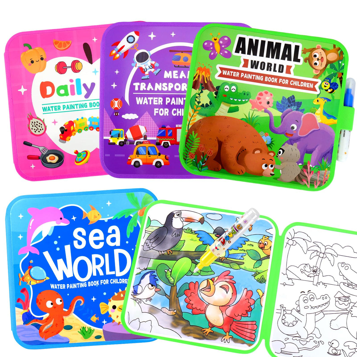 Vodolo water painting book Animal theme with mess-free coloring for toddlers.