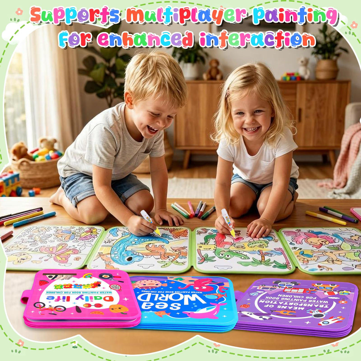Vodolo water painting book Travel-friendly packaging for on-the-go coloring.
