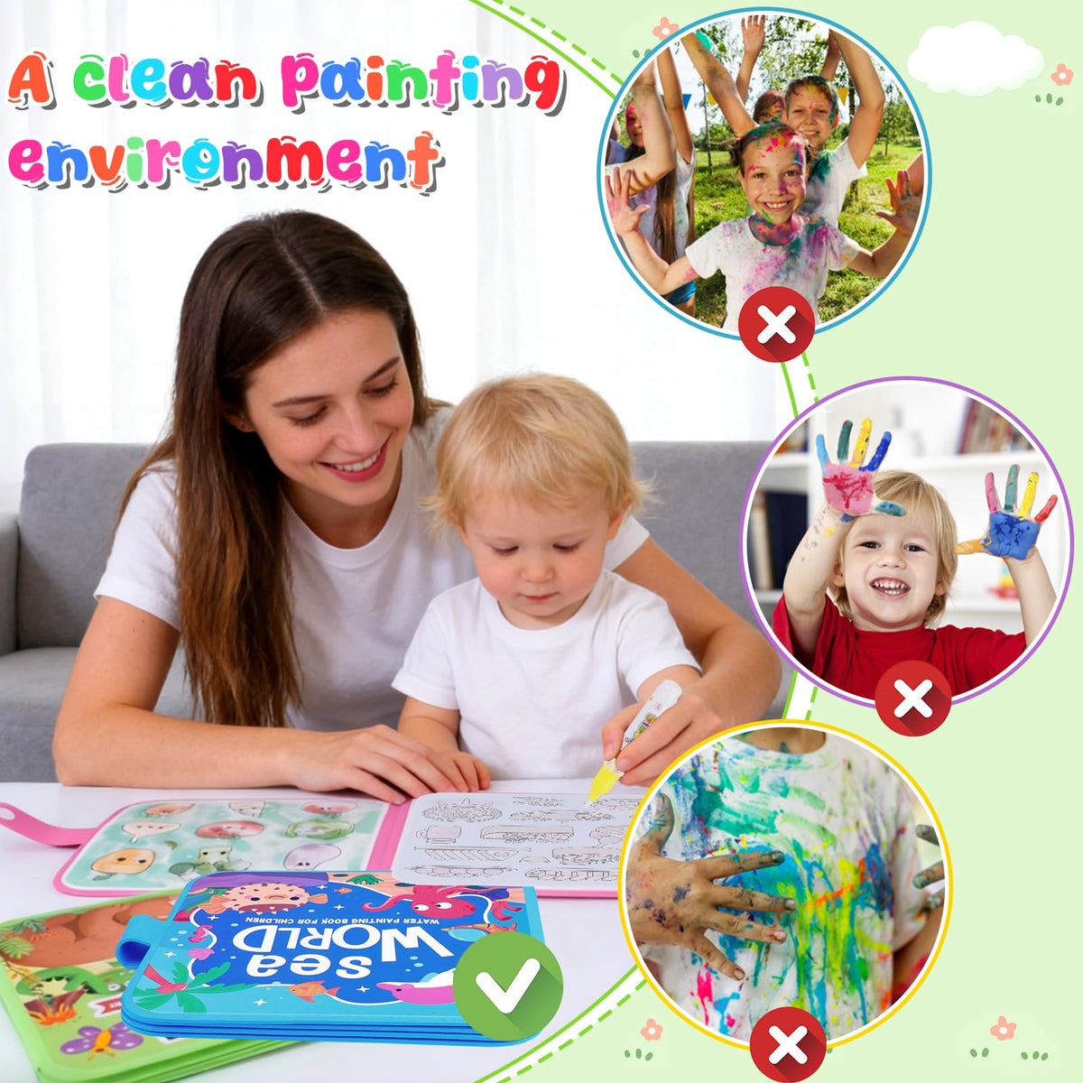 Vodolo water painting book Water pens provide refillable, mess-free drawing.