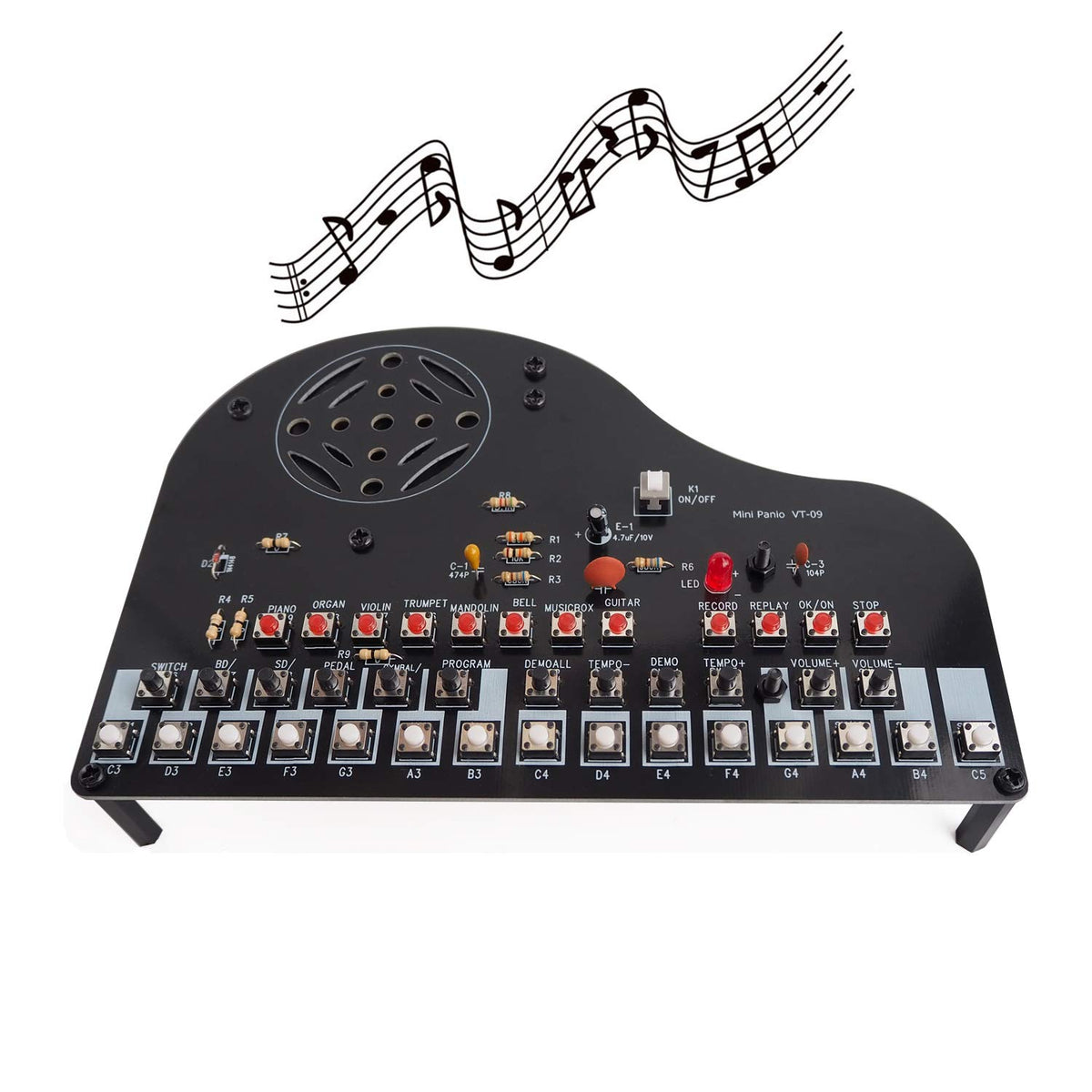 VOGURTIME DIY piano soldering kit unboxed with components ready for your first electronics project