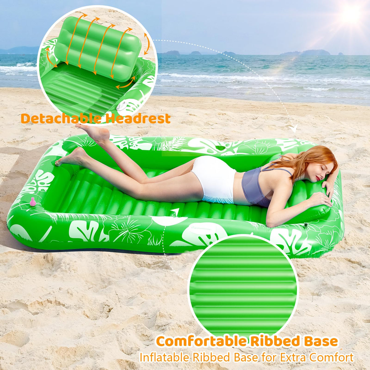 Voice-tank 77x48 inch tanning pool float providing spacious lounging space for two