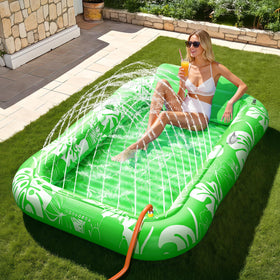 Voice-tank inflatable tanning pool lounger with sprinkler for cooling and sunbathing outdoors