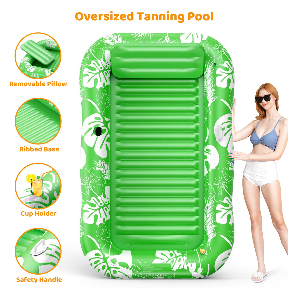 Voice-tank tanning pool lounger with removable pillow for support