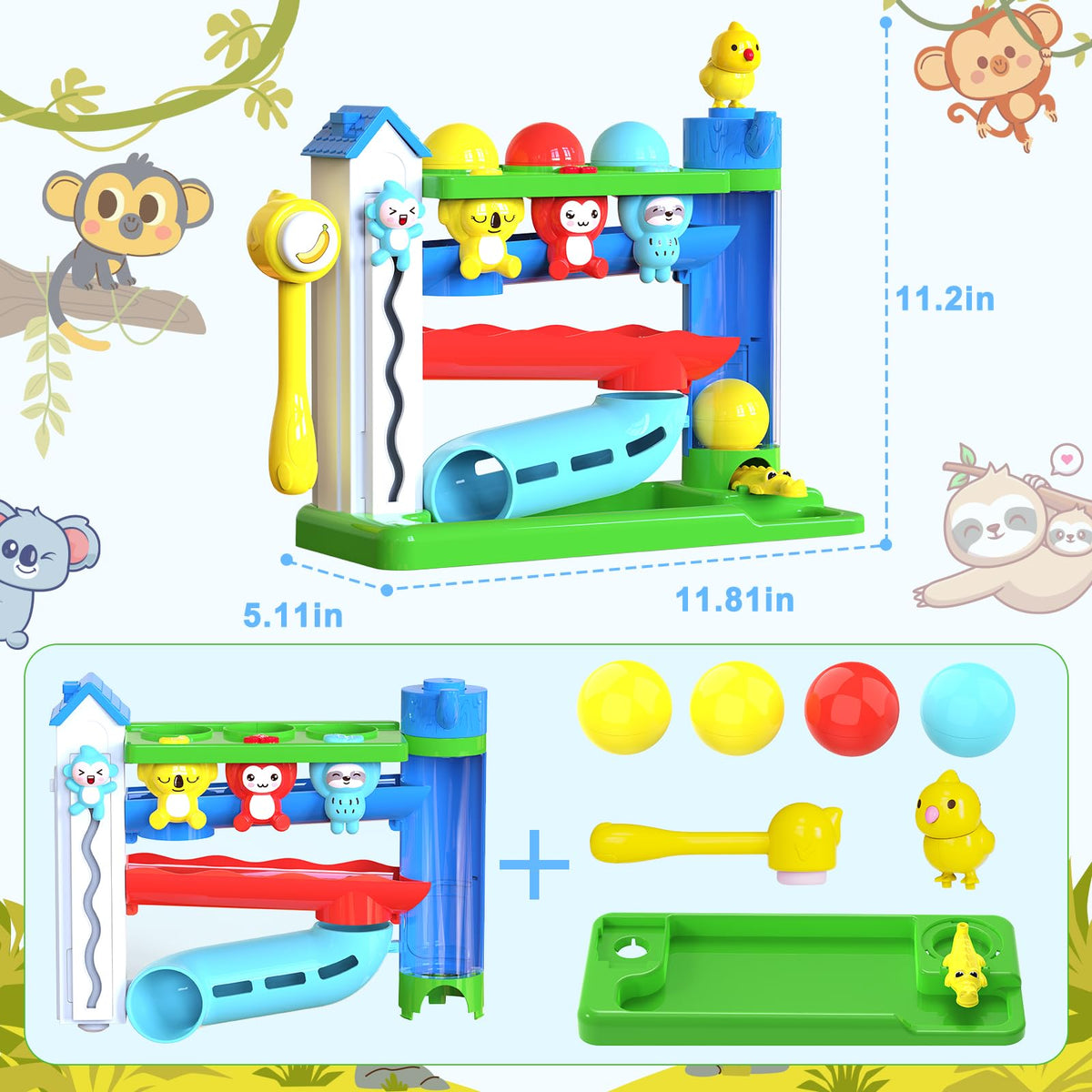 VOILBTOY ball-drop toy safe ABS plastic emphasizes durability and peace of mind.